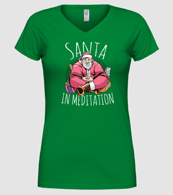 Santa Meditație model verde pe tricou