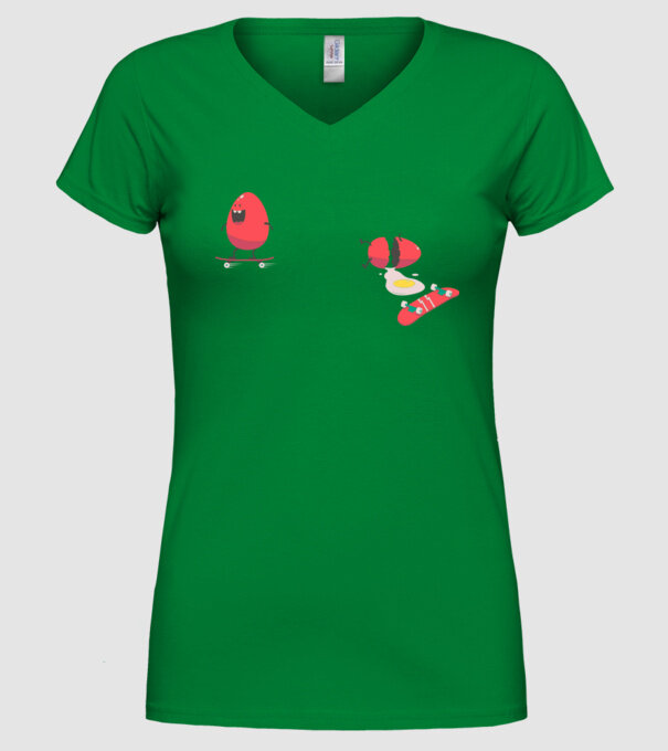 Skateboard Eggs model verde pe tricou