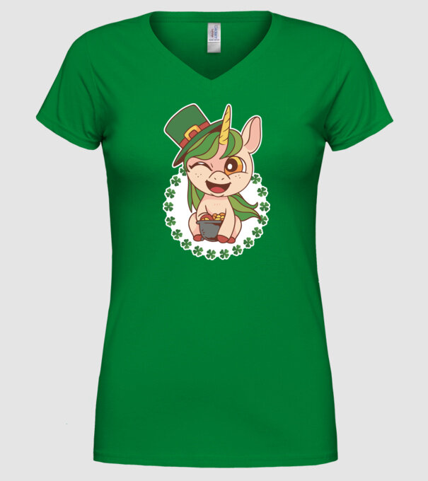 St Patrick Unicorn model verde pe tricou