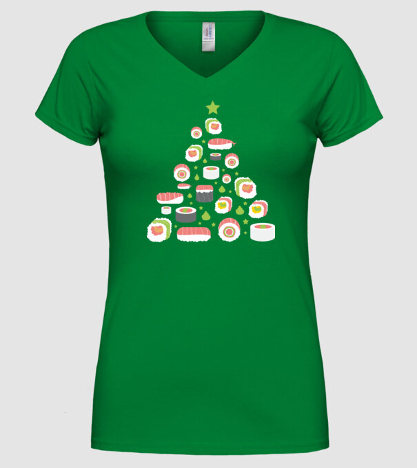Pom de Crăciun Sushi model verde pe tricou