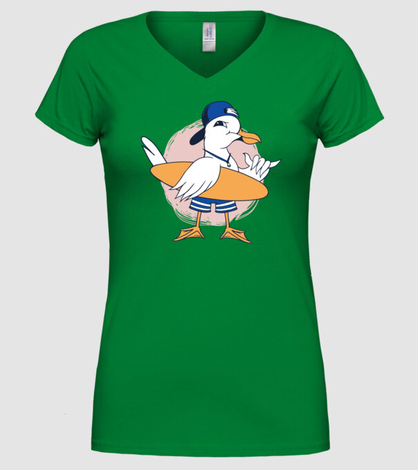 Pescăruș Surfing model verde pe tricou