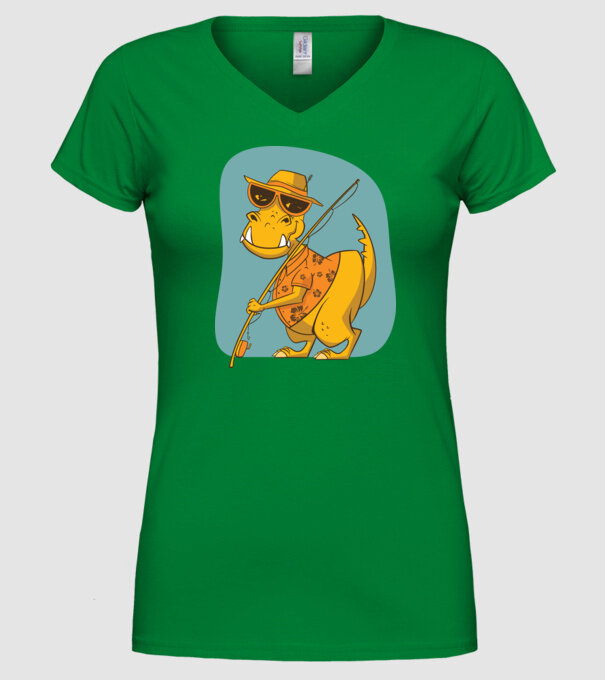 T-rex Pescar model verde pe tricou