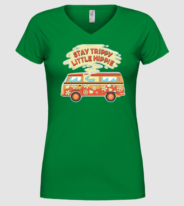 Trippy Microbuz Hippi model verde pe tricou