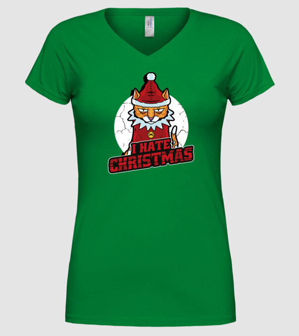 Urăsc Crăciunul Pisică model verde pe tricou
