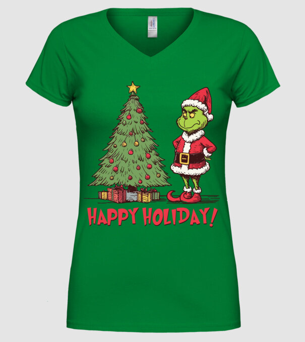 Happy Holiday Grinch model verde pe tricou