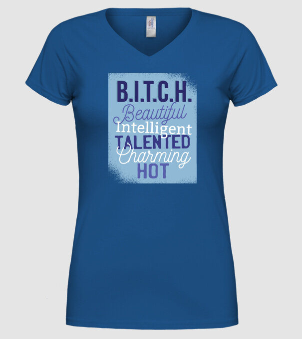 B.I.T.C.H. - Tricou cu inscripție amuzantă model albastru regal pe tricou