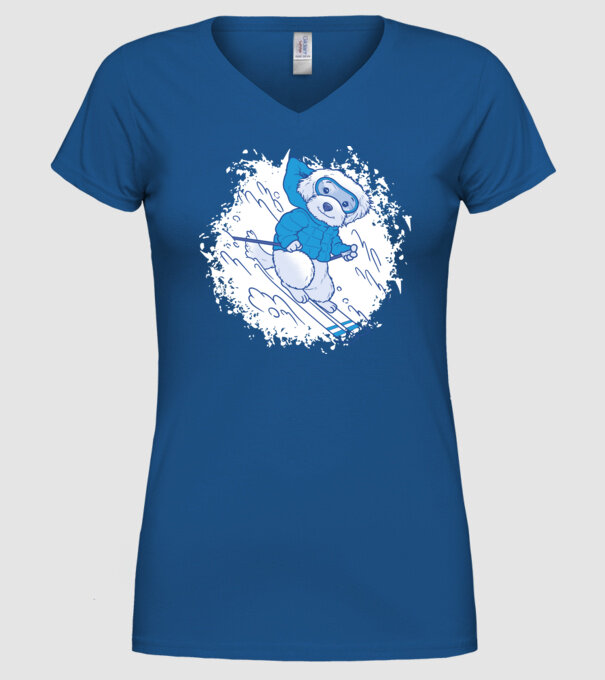 Câine drăguț schiind model albastru regal pe tricou