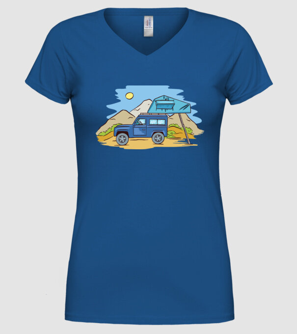 Mașină de camping model albastru regal pe tricou