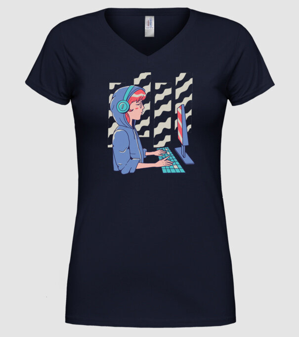 Anime Programator fată model albastru închis pe tricou