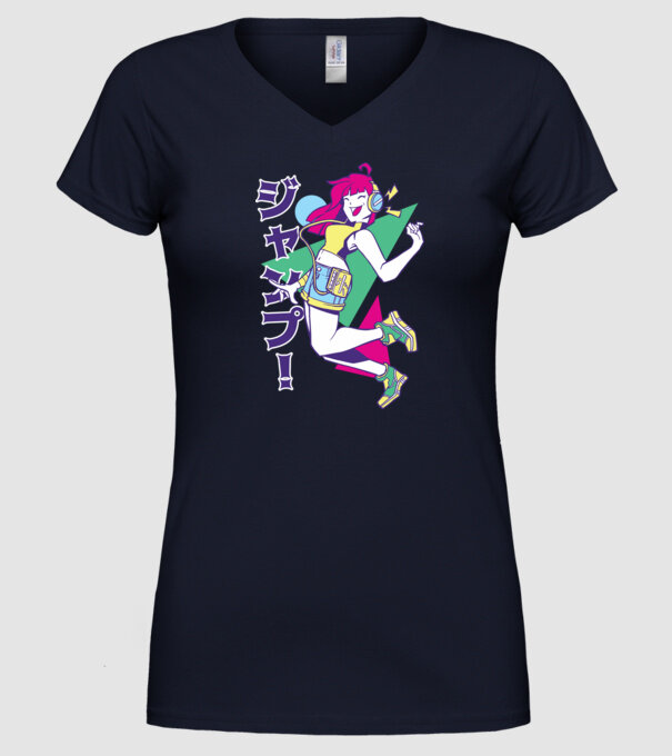 Anime fată retro model albastru închis pe tricou