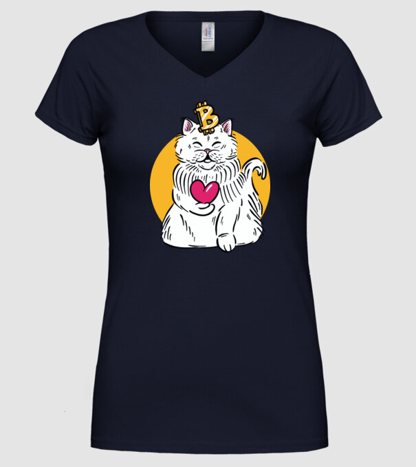 Pisică Bitcoin model albastru închis pe tricou