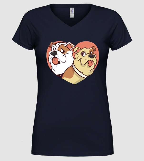 Dragoste Bulldog model albastru închis pe tricou