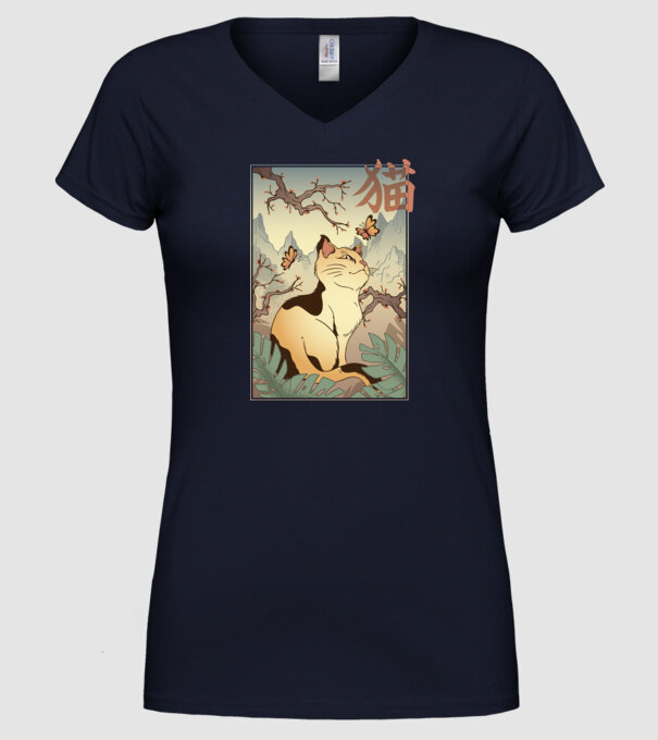 Pictură Pisică model albastru închis pe tricou