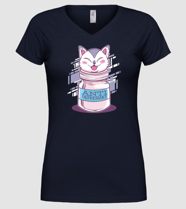 Tabletă antidepresivă pisică model albastru închis pe tricou