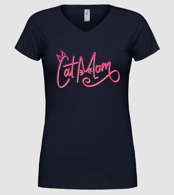 Mamă cu pisică model albastru închis pe tricou