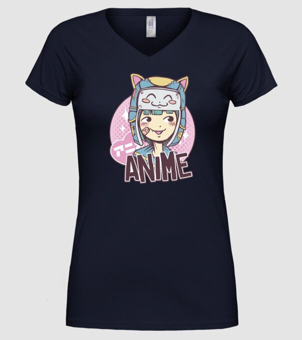 Fată drăguță Anime model albastru închis pe tricou