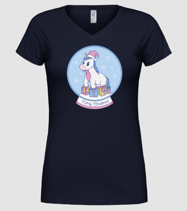 Glob de zăpadă drăguț, de Crăciun, cu Unicorn model albastru închis pe tricou