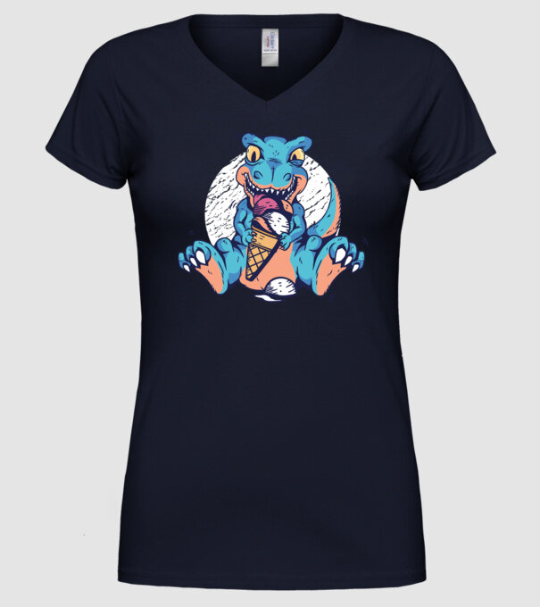 T-rex drăguț cu înghețată model albastru închis pe tricou
