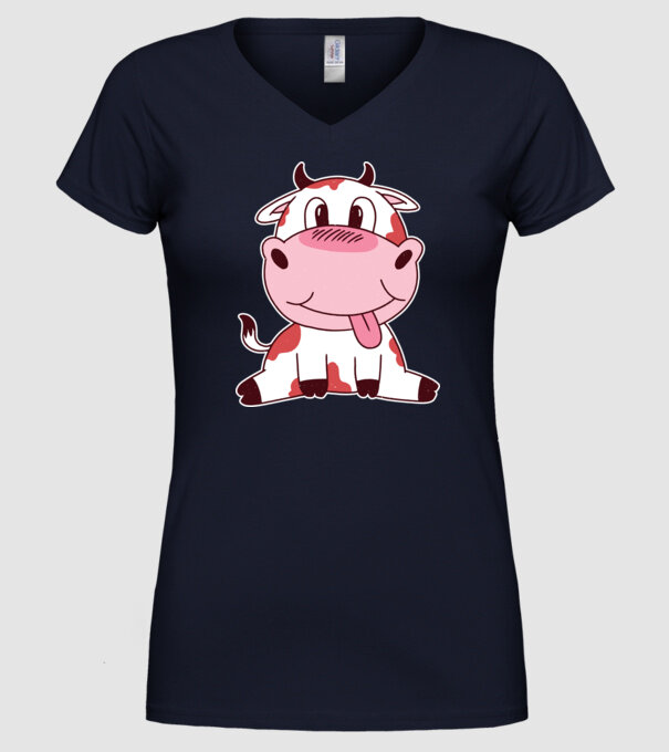 Vacă drăguță model albastru închis pe tricou