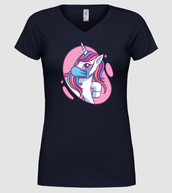 Unicorn drăguț cu mască model albastru închis pe tricou