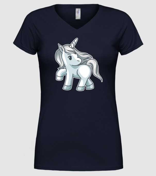 Unicorn de argint model albastru închis pe tricou