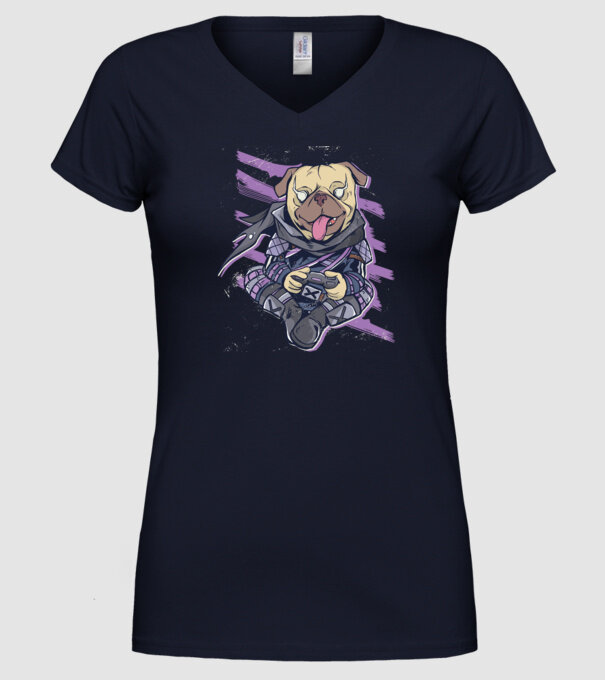 Mops Gamer model albastru închis pe tricou
