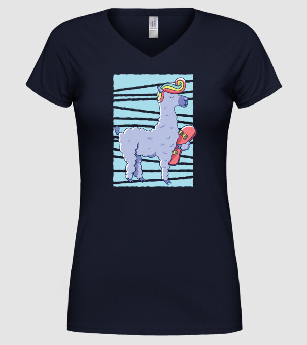 Lama Skateboarder model albastru închis pe tricou