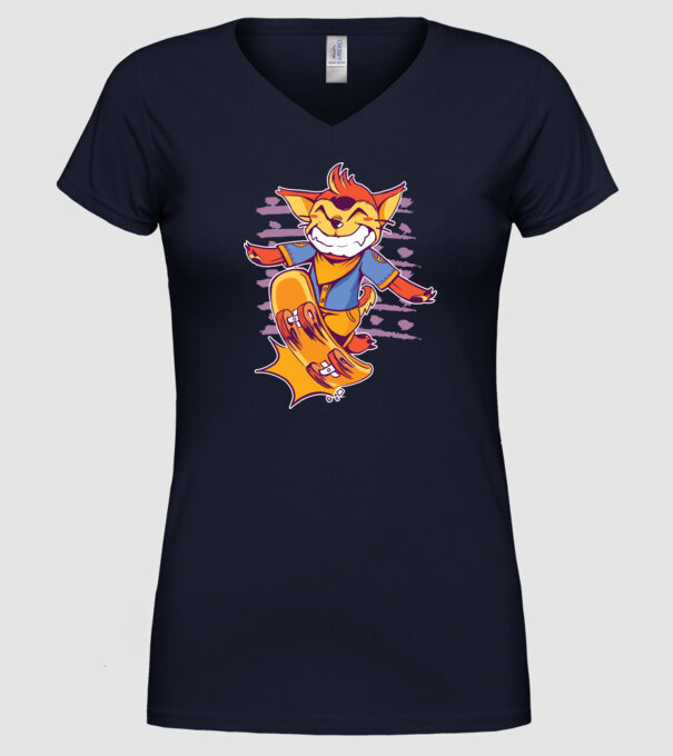 Vulpe Skateboarder model albastru închis pe tricou