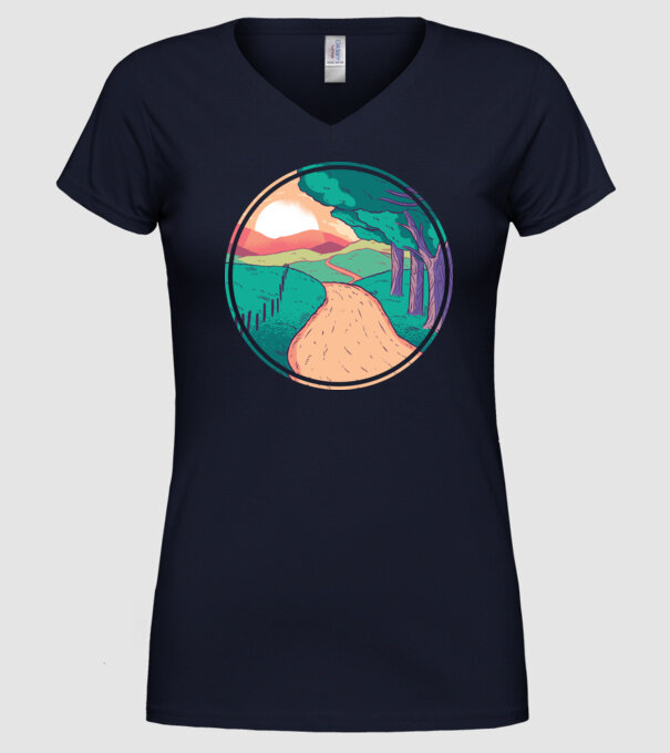 Drum spre casă la apus de soare model albastru închis pe tricou