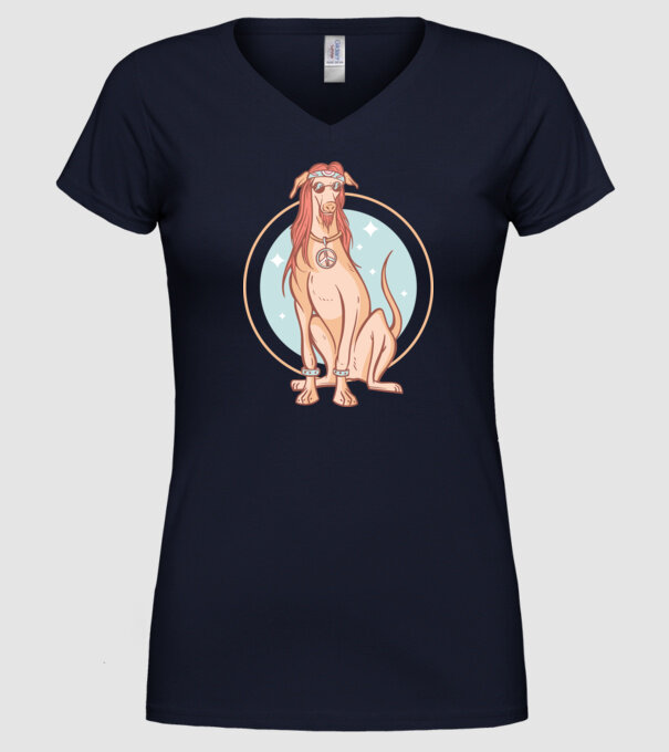 Câine Ogar Hippy model albastru închis pe tricou