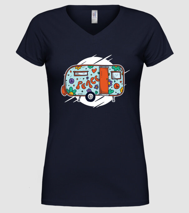 Autorulotă Hippi model albastru închis pe tricou