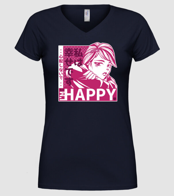 'I''m happy fată Anime antisocială' model albastru închis pe tricou