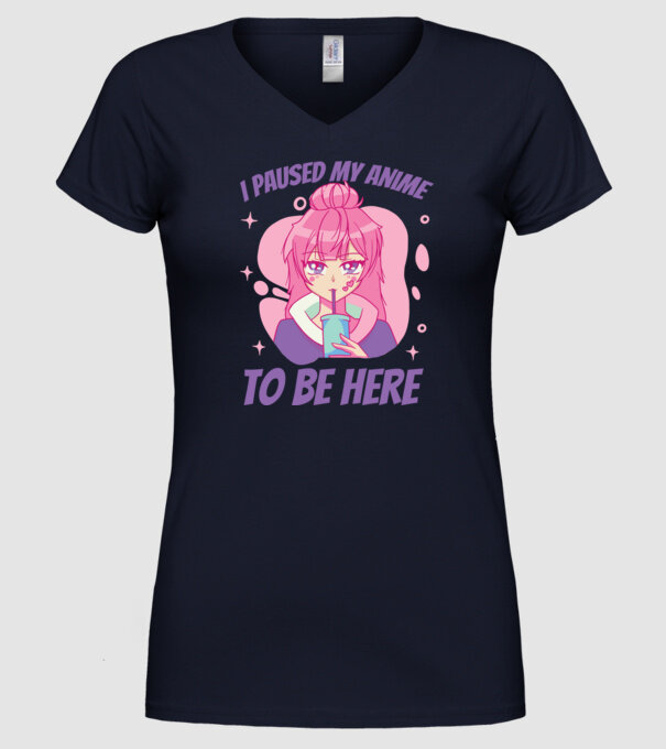 I paused my Anime to be here model albastru închis pe tricou