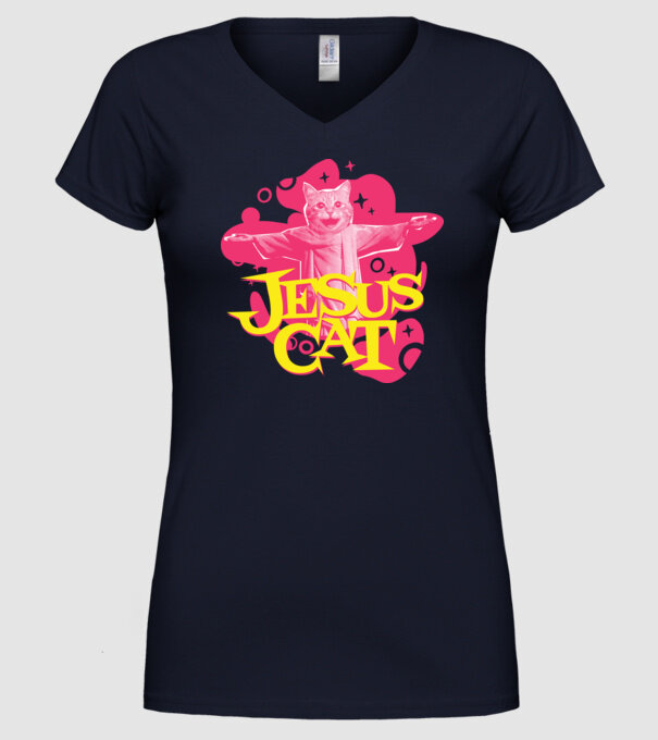 Jesus Cat model albastru închis pe tricou