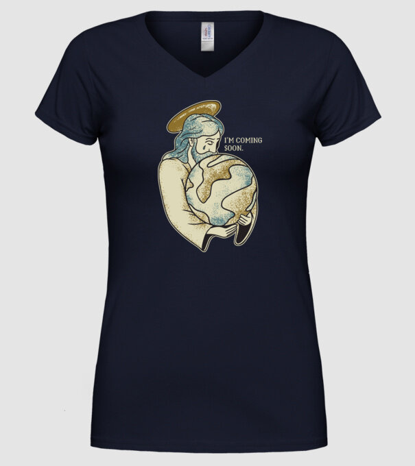 Jesus is coming soon - Isus vine în curând model albastru închis pe tricou