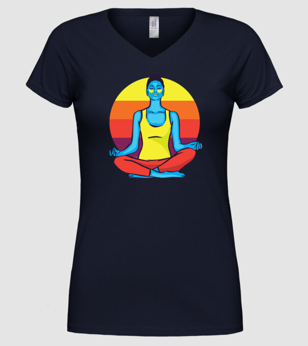 Yoga Meditație Retro model albastru închis pe tricou