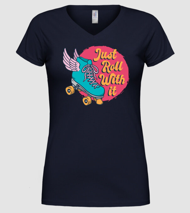 Just Roll with it - patine cu rotile model albastru închis pe tricou