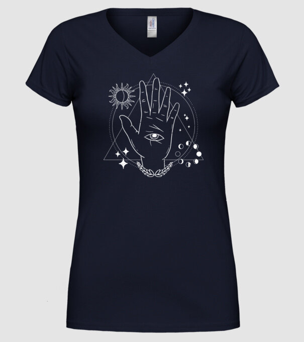 Mână Ochi atotvăzător model albastru închis pe tricou