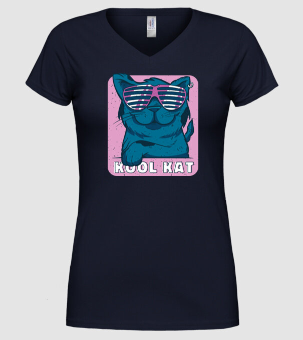 Kool Cat - Pisică Cool model albastru închis pe tricou
