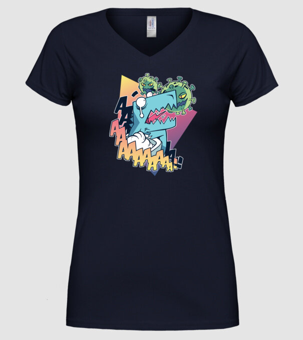 Covid Dino model albastru închis pe tricou