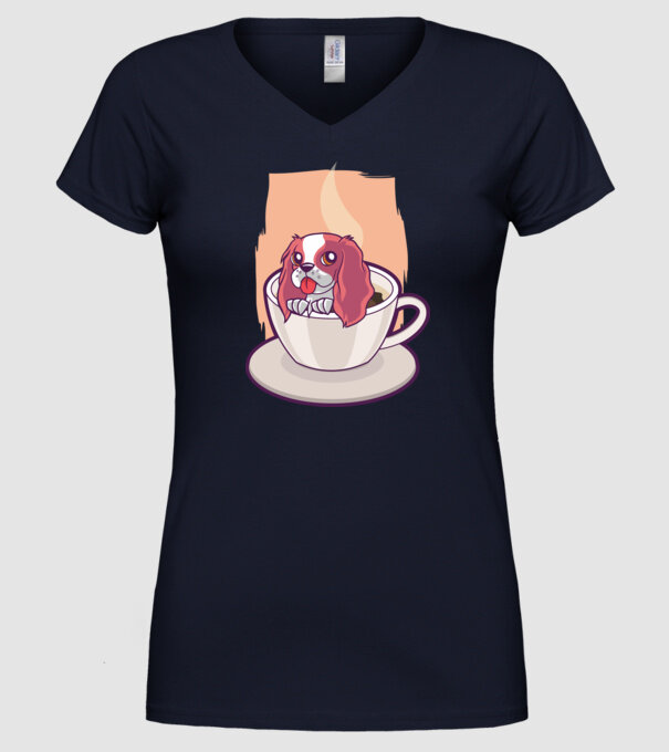 Cafea câine model albastru închis pe tricou