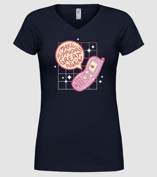 Make Flipphones Great Again Retro model albastru închis pe tricou