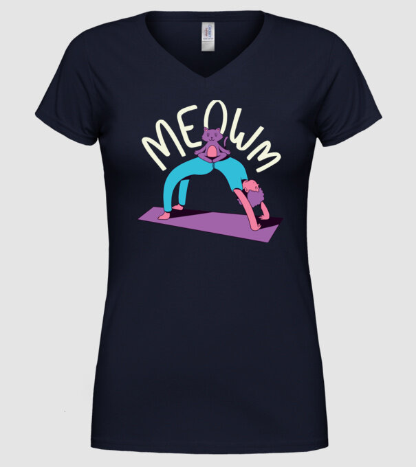 Meowm - Pisică Yoga model albastru închis pe tricou
