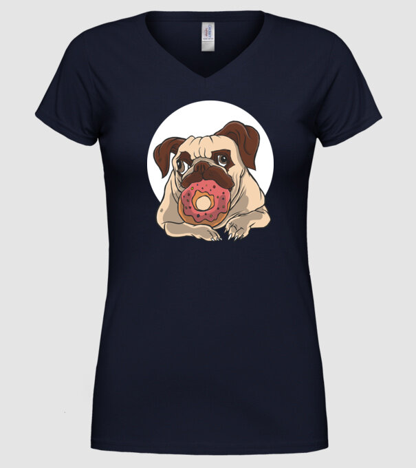 Mops cu gogoașă model albastru închis pe tricou