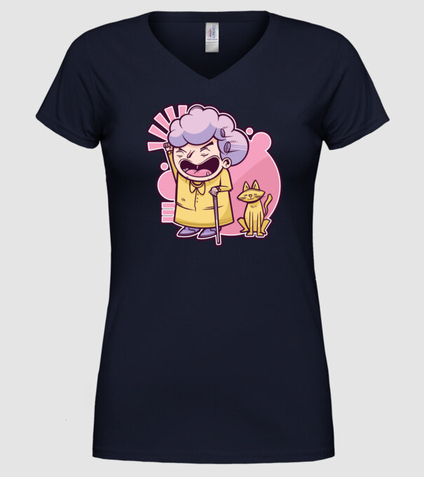 Bunică cu pisică model albastru închis pe tricou
