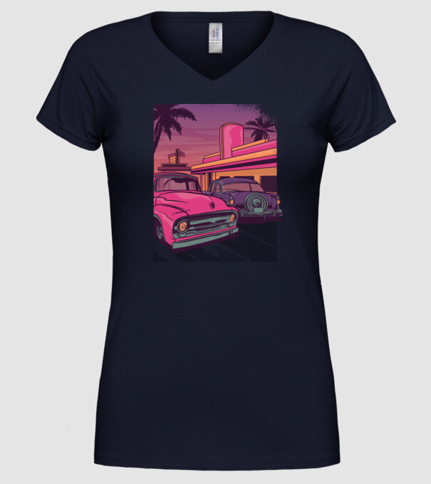 Old school California model albastru închis pe tricou