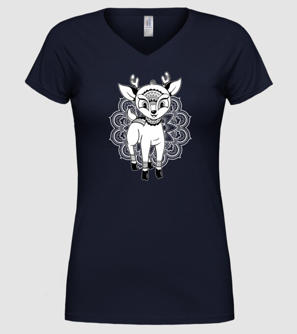 Mandala Căprioară model albastru închis pe tricou