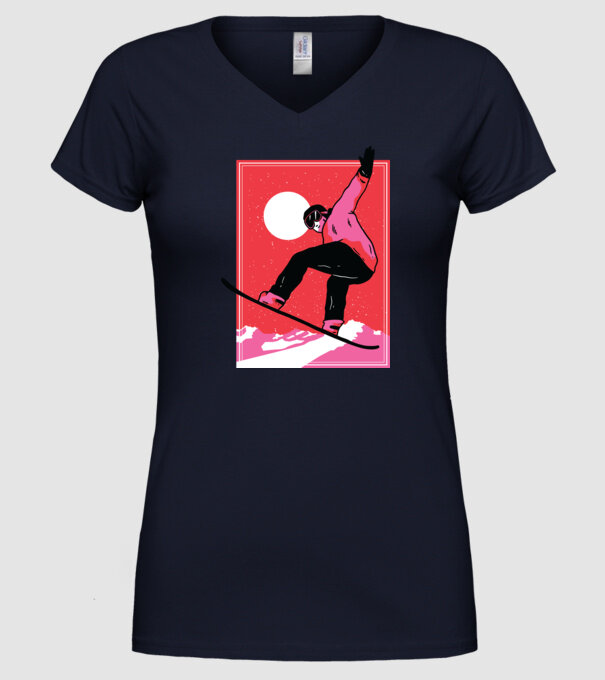 Snowboard poster model albastru închis pe tricou