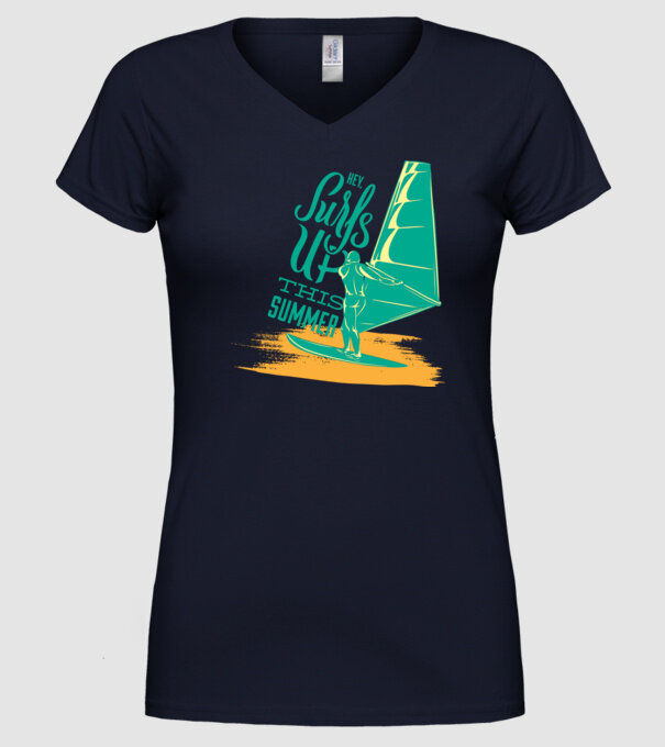 Surfs up this summer model albastru închis pe tricou