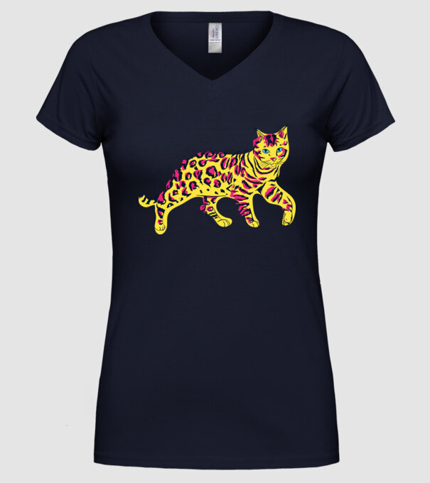 Pisică Abstract colorat model albastru închis pe tricou